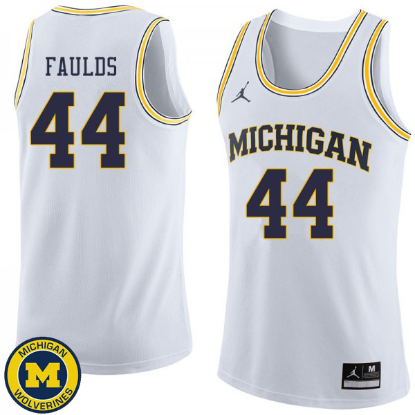 Men's Michigan Wolverines #44 Jaron Faulds White Jordan Brand College Basketball Jersey